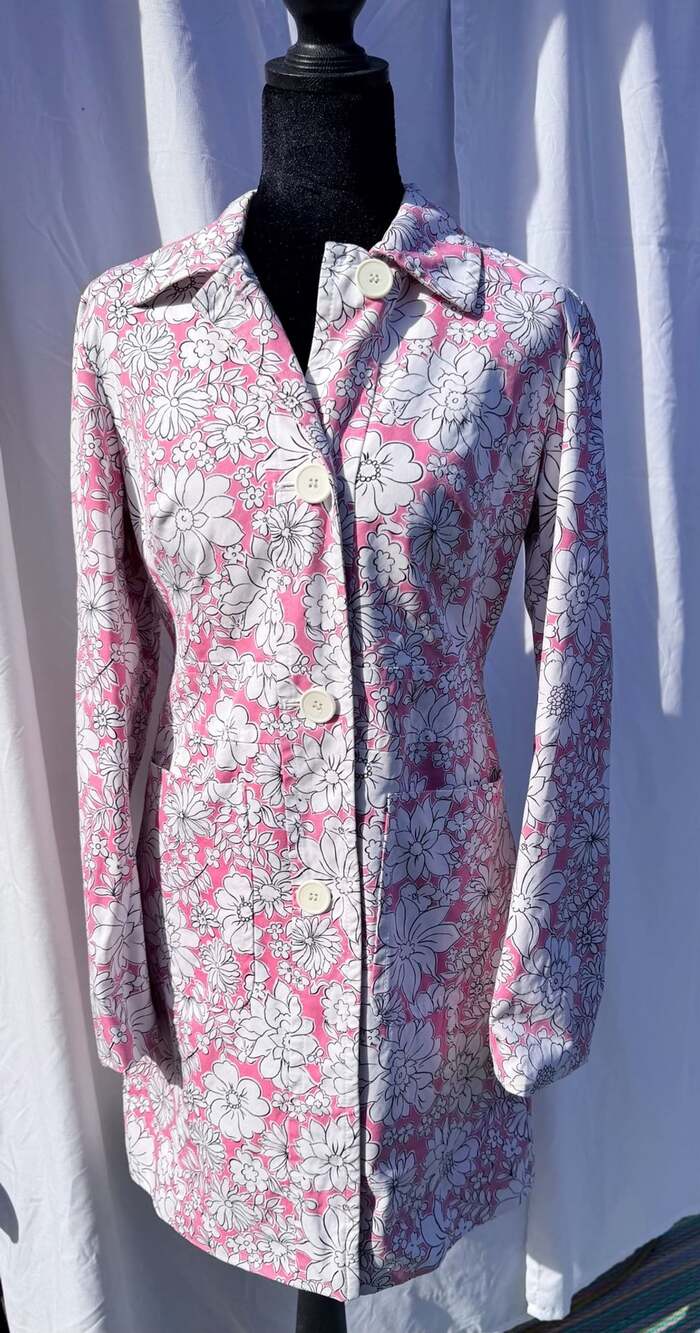 Ann Taylor Loft Women's Pink and White Floral Longline Trench Coat